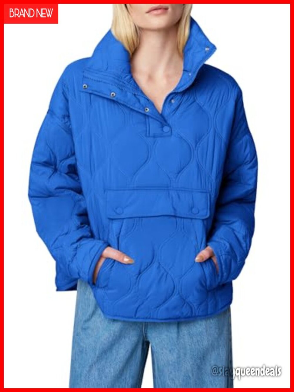 Quilted Lightweight Puffer Jacket Pullover Half Zip Coat with Pockets S-2XL